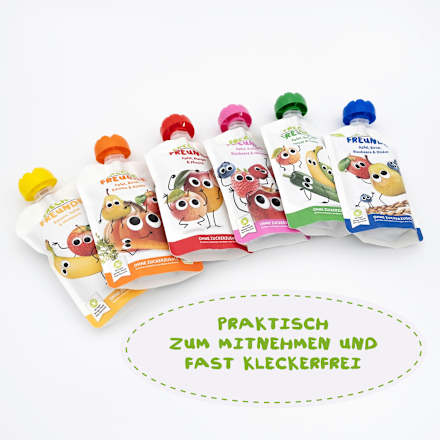 Quetschie Bio Apfel, rote Beete, Erdbeere und Himbeere ab 8 Monaten Freche Freunde