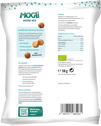 Kindersnack Kakao Bällchen aus Maisgrieß ab 3 Jahren MOGLi