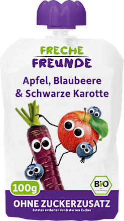 Quetschie 100% Apfel, Blaubeere & schwarze Karotte, ab 6 Monaten Freche Freunde