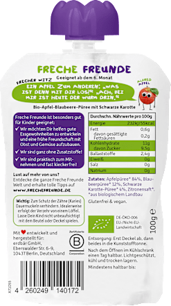 Quetschie 100% Apfel, Blaubeere & schwarze Karotte, ab 6 Monaten Freche Freunde