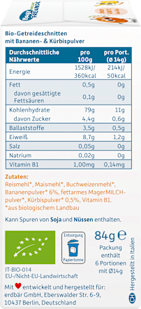Babysnack Knusper-Schnitte Banane & Kürbis ab dem 8. Monat, 6x14g Freche Freunde