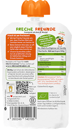 Quetschie Birne, Banane, Orange & Vanille ab 1 Jahr Freche Freunde