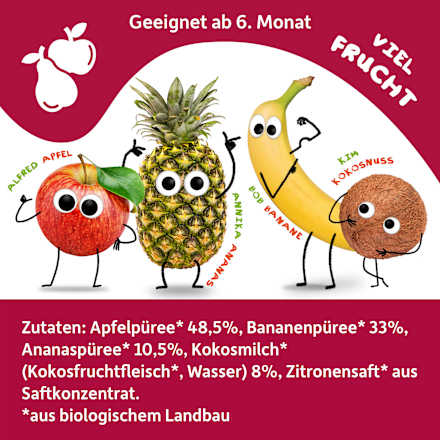 Quetschie Apfel, Banane, Ananas & Kokosnuss ab 6 Monaten Freche Freunde