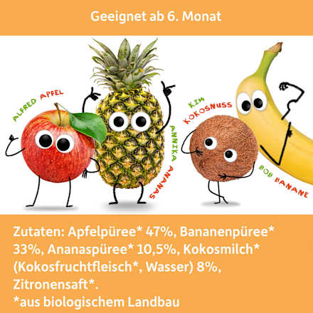 Quetschie Apfel, Banane, Ananas & Kokosnuss ab 6 Monaten Freche Freunde