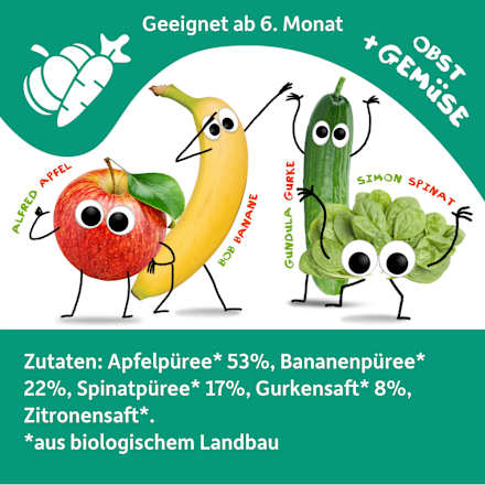 Quetschie Apfel, Banane, Spinat & Gurke ab 6 Monaten Freche Freunde
