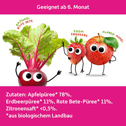 Quetschie Apfel, Rote Beete, Erdbeere & Himbeere ab 8 Monaten Freche Freunde