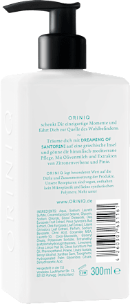 Flüssigseife Dreaming of Santorini mit Olivenmilch, Zitronenverbene & Pinie ORINIQ