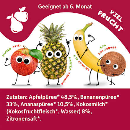 Quetschie Apfel, Banane, Ananas & Kokosnuss ab 6 Monaten Freche Freunde