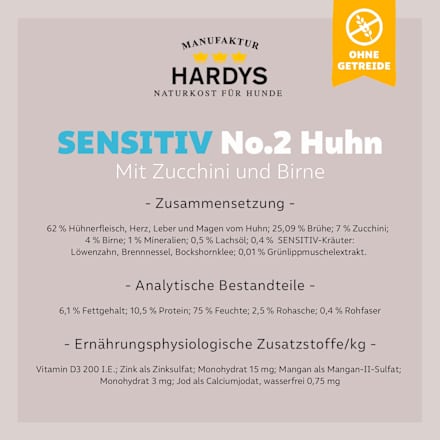 Nassfutter Hund Sensitiv mit Huhn, Multipack (6x400 g) Hardys Traum