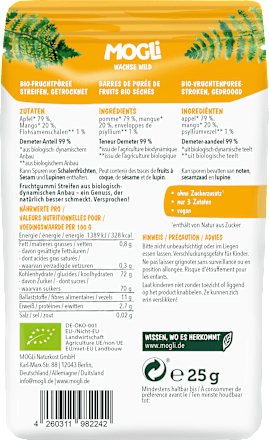 Kindersnack Fruchtgummi Streifen Mango & Apfel, ab 3 Jahren  MOGLi