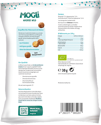 Kindersnack Kakao Bällchen aus Maisgrieß MOGLi