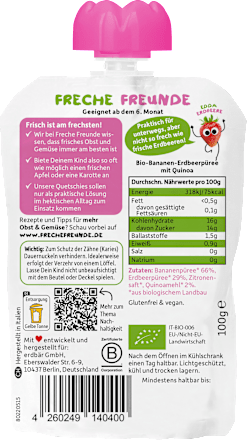Quetschie Banane, Erdbeere & Quinoa ab 6 Monaten Freche Freunde