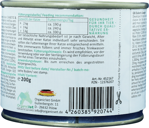 Nassfutter Katze mit Geflügel, diabetic & weight, Multipack (6x200 g) OrganicVet