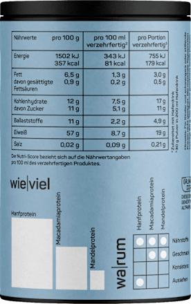 Proteinpulver Hanf Macadamia und Mandel ungesüßt Naduria