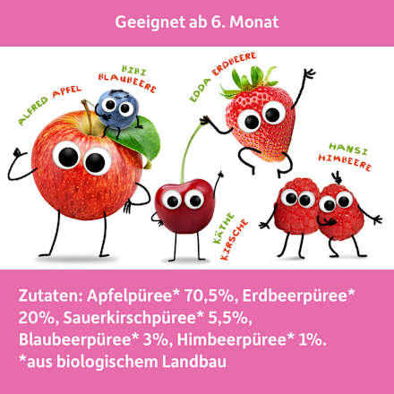 Quetschie Apfel, Erdbeere, Blaubeere & Himbeere ab 6. Monat Freche Freunde