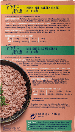 Nassfutter Katze mit Huhn & Ente, pure meat Multipack (6x85 g) Pets Deli