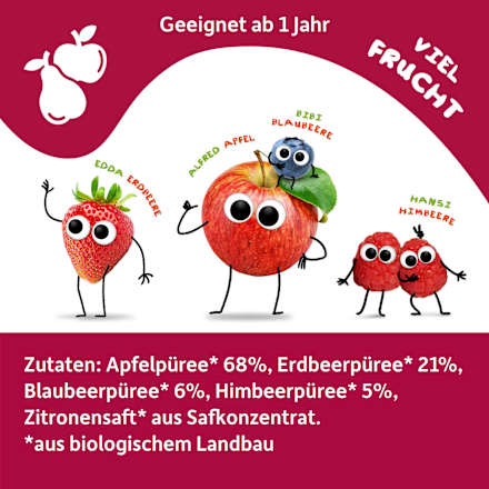 Quetschie Apfel, Erdbeere, Blaubeere & Himbeere ab 6. Monat Freche Freunde
