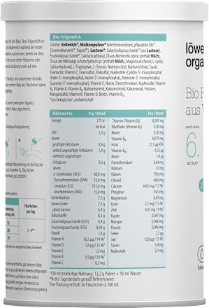 Folgemilch auf Vollmilchbasis, nach dem 6. Monat Löwenzahn Organics
