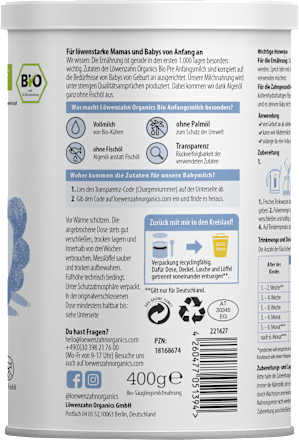 Anfangsmilch Pre auf Vollmilchbasis, von Geburt an Löwenzahn Organics