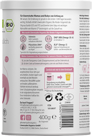 Folgemilch auf Vollmilchbasis, ab dem 12. Monat Löwenzahn Organics
