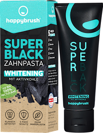 Zahnpasta Super Black mit Aktivkohle happybrush