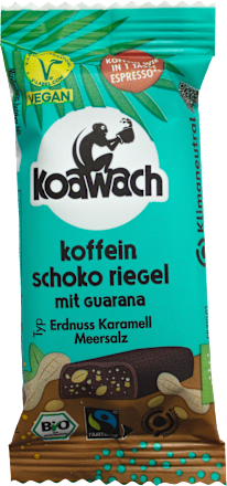 Schokoriegel Koffein mit Guarana, Erdnuss, Karamell & Meersalz koawach