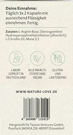 L-Arginin Base Kapseln 180 St Nature Love