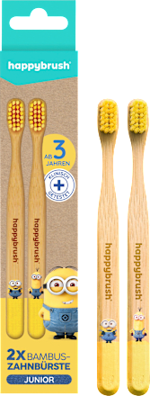 Zahnbürste Kinder Bambus Minions Doppelpack, ab 3 Jahren happybrush