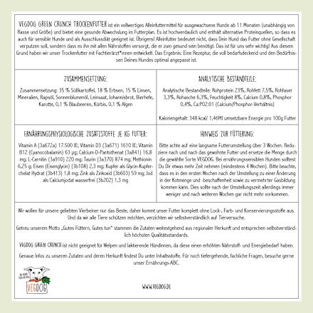 Trockenfutter Hund mit Süßkartoffeln & Linsen, Green Crunch, vegan VEGDOG