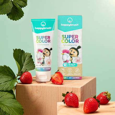 Zahnpasta Kinder Super Color Rundumschutz Erdbeere happybrush