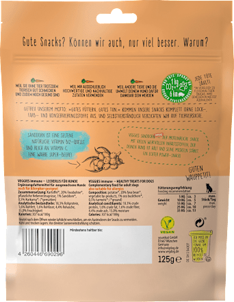 Hundeleckerli mit Favabohne, Sanddorn & Kurkuma, Veggies immune  VEGDOG