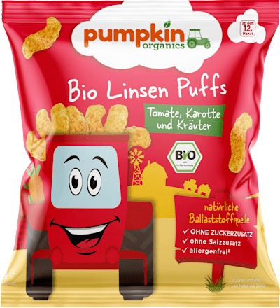 Kindersnack Linsen Puffs mit Tomate, Karotte & Kräutern ab 1 Jahr pumpkin organics