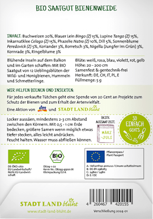 Saaten, Bienenweide, 12 bunte Blüten für Bienen Stadt Land blüht