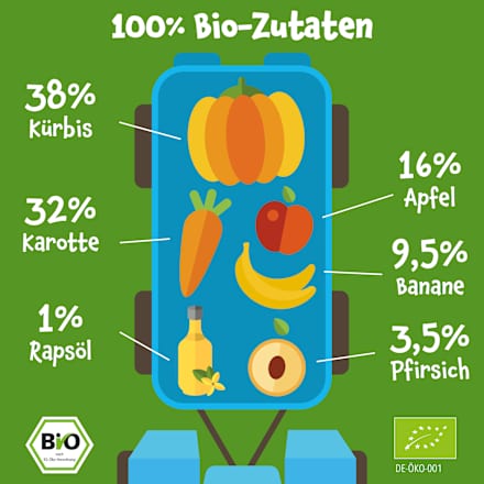 Quetschie Kürbis, Karotte, Apfel, Banane & Pfirsich ab 6 Monaten, pumpkin organics