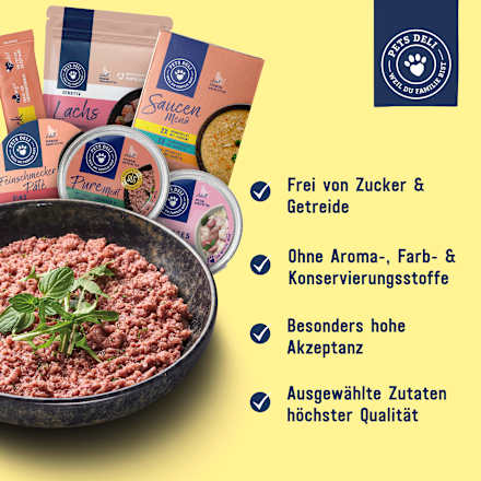 Nassfutter Katze mit Pute & Rind, Feinschmecker Pâté, Multipack (8x85 g) Pets Deli