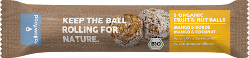 Fruchtkonfekt Bliss Balls Bio Datteln, Mango und Kokos followfood