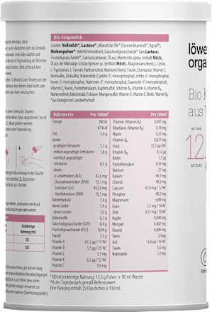 Folgemilch auf Vollmilchbasis, ab dem 12. Monat Löwenzahn Organics