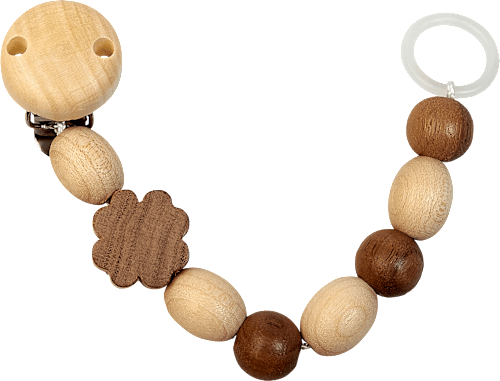 Schnullerkette aus Holz mit Silikonring, Kleeblatt, dunkel Grünspecht