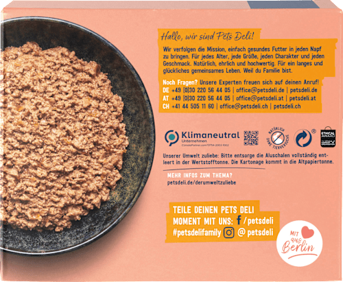 Nassfutter Katze mit Pute & Rind, Feinschmecker Pâté, Multipack (8x85 g) Pets Deli