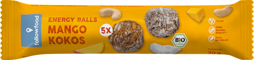 Fruchtkonfekt Bliss Balls Bio Datteln, Mango und Kokos followfood