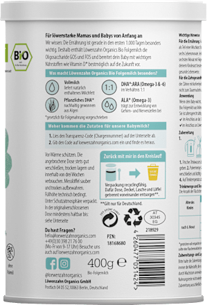 Folgemilch auf Vollmilchbasis, nach dem 6. Monat Löwenzahn Organics