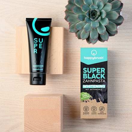 Zahnpasta Super Black mit Aktivkohle happybrush