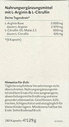 L-Arginin Base Kapseln 180 St Nature Love