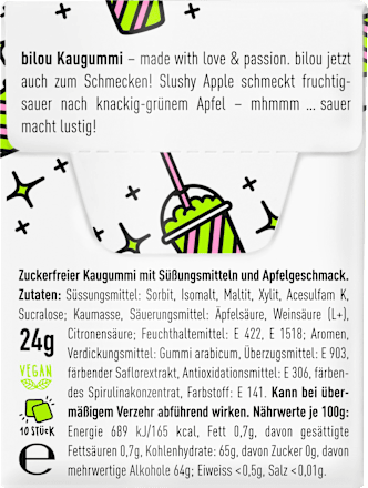Kaugummi, Slushy Apple Flavour, zuckerfrei (10 Stück) bilou