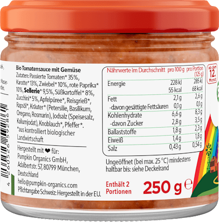 Soße Tomaten Gemüse Pasta ab 1 Jahr pumpkin organics