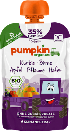 Quetschie Kürbis, Birne, Apfel, Pflaume & Hafer ab 8 Monaten pumpkin organics