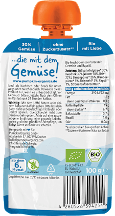 Quetschie Süßkartoffel, Reis, Birne & Blaubeere, ab 6 Monaten pumpkin organics