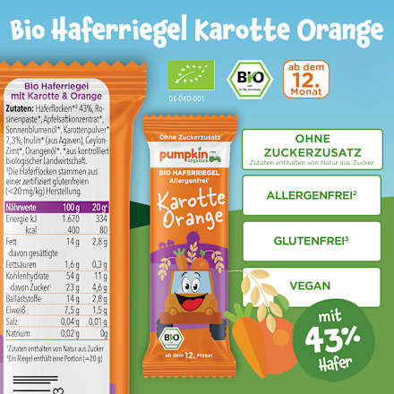 Fruchtriegel Hafer, Karotte & Orange ab 1 Jahr pumpkin organics