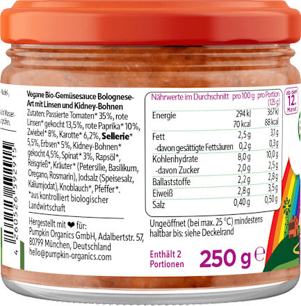 Soße Veggie Bolognese ab 1 Jahr pumpkin organics