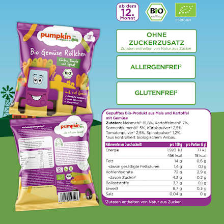 Kindersnack Gemüse Röllchen, ab 1 Jahr pumpkin organics